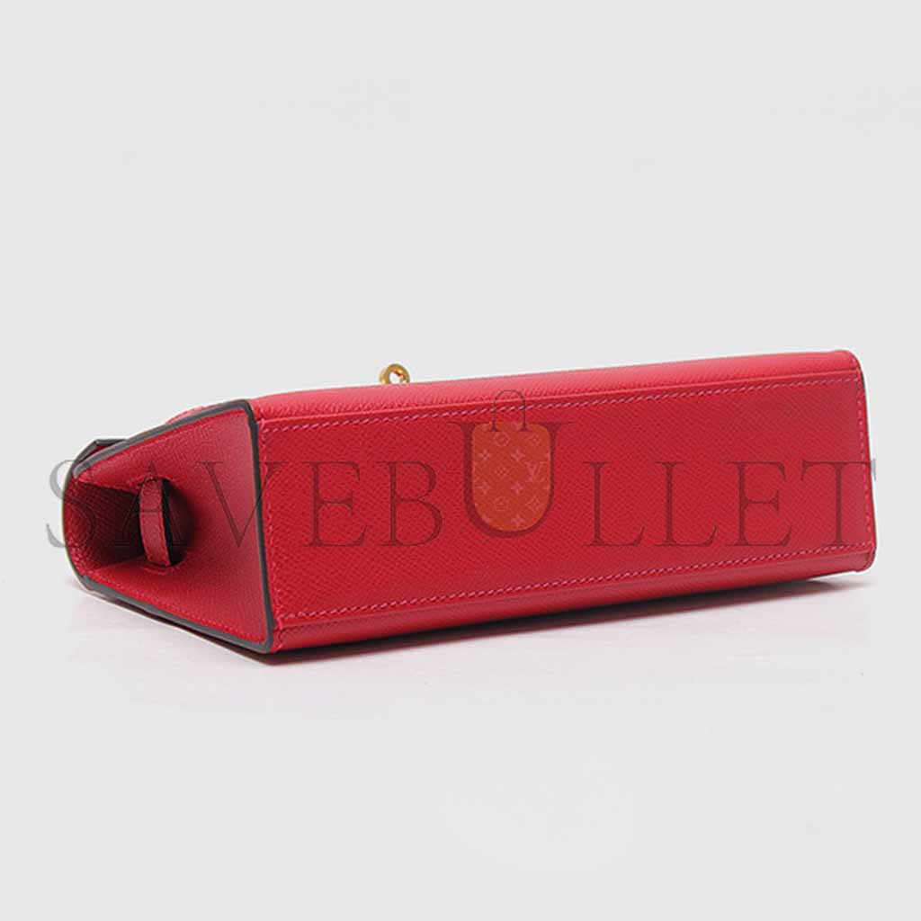 H**mes kelly pochette 22cm with casaque red (22*14*7cm)